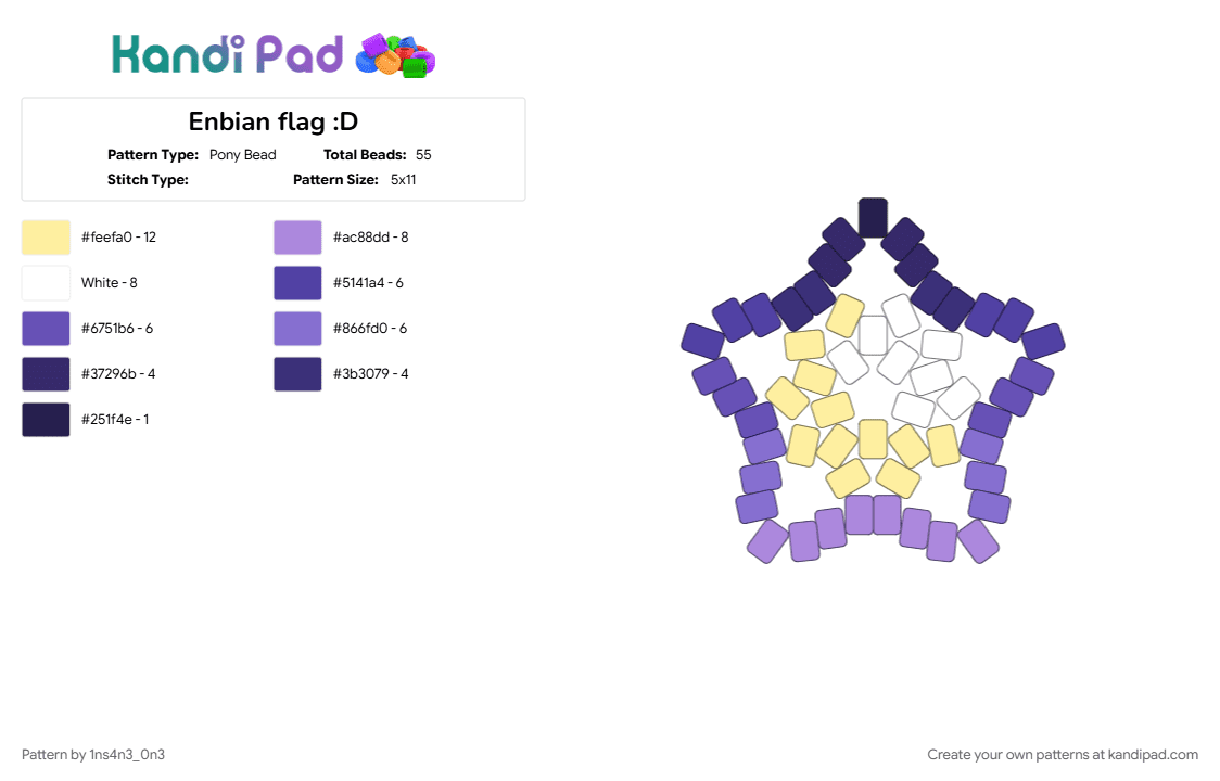Enbian flag :D - Pony Bead Pattern by 1ns4n3_0n3 on Kandi Pad - enbian, enbian pride, lgbtq, lgbtqia, nblnb, nonbinary, pride, pride flag, purple, yellow