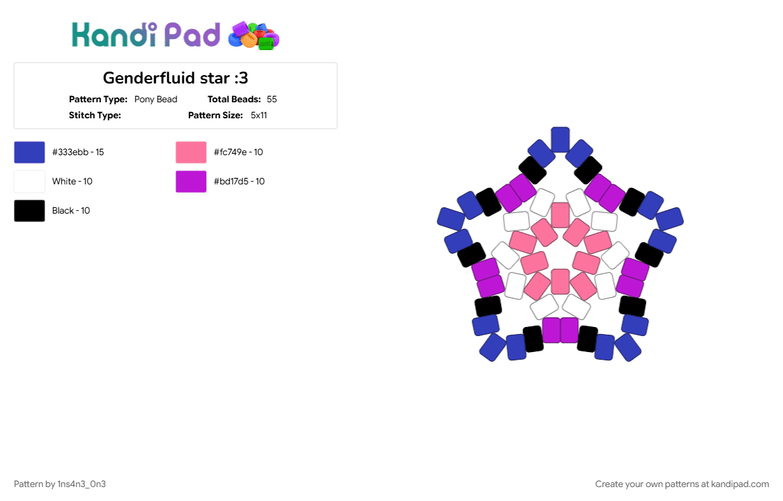 Genderfluid star :3 - Pony Bead Pattern by 1ns4n3_0n3 on Kandi Pad - genderfluid, genderfluid kandi, genderfluid pride, genderfluid star, lgbtq, lgbtqia, pink, pride, pride flag, purple