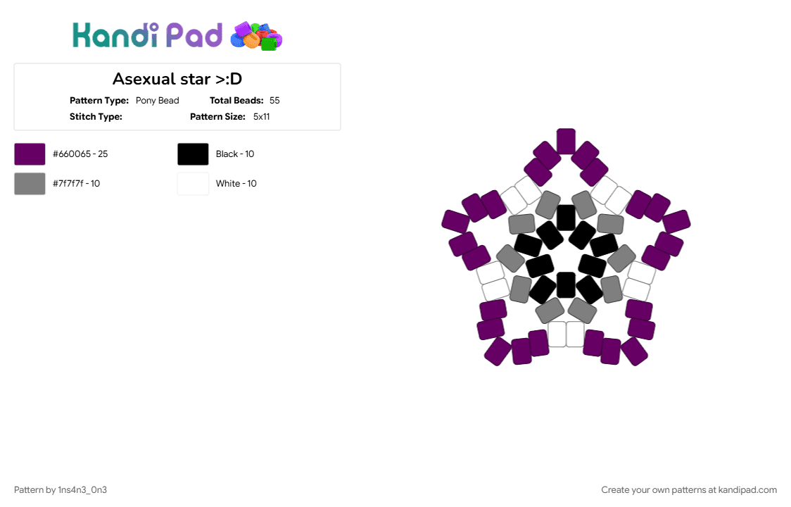 Asexual star >:D - Pony Bead Pattern by 1ns4n3_0n3 on Kandi Pad - ase, asexual, asexual flag, asexual pride, gray, lgbtq, lgbtqia, pink, pride, pride flag