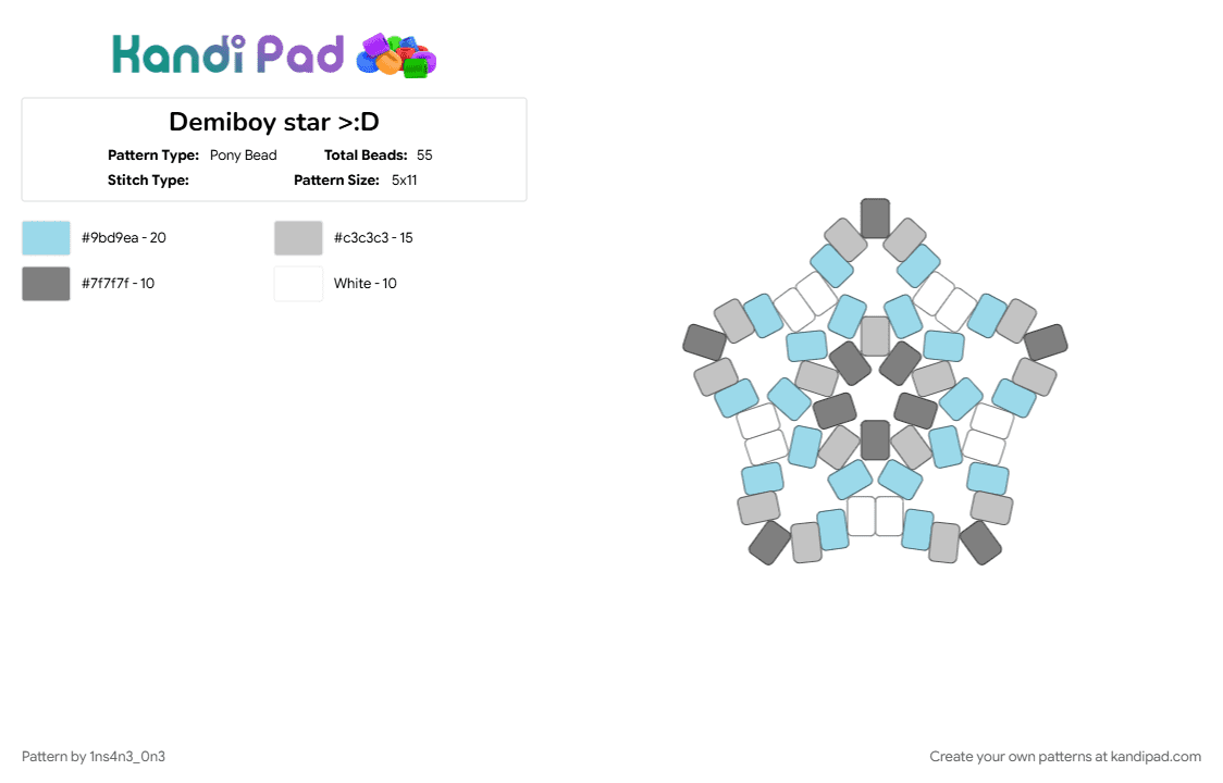 Demiboy star >:D - Pony Bead Pattern by 1ns4n3_0n3 on Kandi Pad - beige, demiboy, demiboy flag, demiboy kandi, demiboy pride, lgbtq, lgbtqia, light blue, pride, pride flag