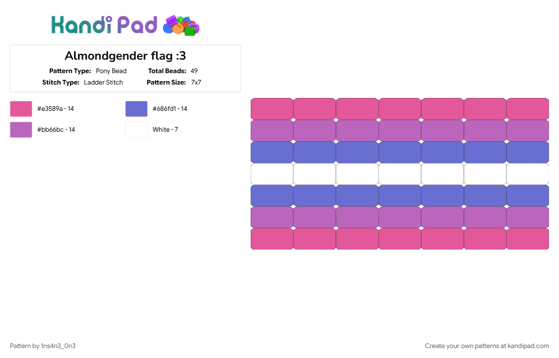 Almondgender flag :3 - Pony Bead Pattern by 1ns4n3_0n3 on Kandi Pad - almond, almondgender, almondgender flag, almondgender pride, blue, lgbtq, lgbtqia, pink, pride, pride flag