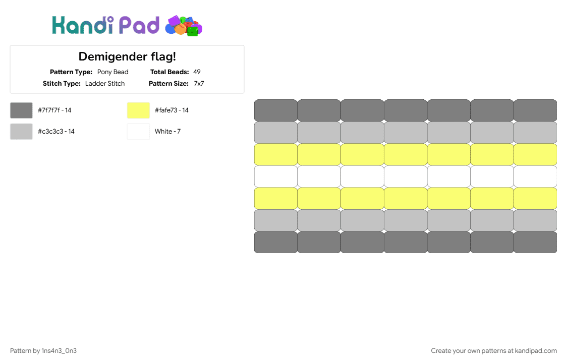 Demigender flag! - Pony Bead Pattern by 1ns4n3_0n3 on Kandi Pad - beige, demi, demigender, gray, lgbtq, lgbtqia, pride, pride flag, pride flags, prideflag, yellow