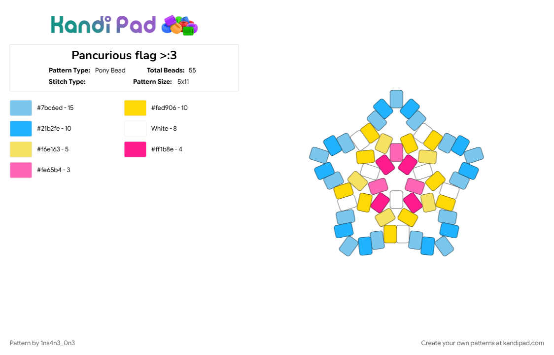 Pancurious star >:3 - Pony Bead Pattern by 1ns4n3_0n3 on Kandi Pad - lgbtq, lgbtqia, light blue, pancurious, pancurious pride, panromantic, pansexual, pride, pride flag, yellow