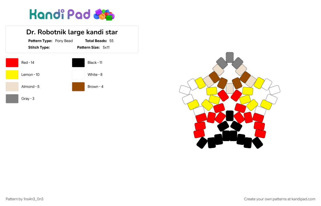 Dr. Robotnik/Eggman star - Pony Bead Pattern by 1ns4n3_0n3 on Kandi Pad - character, dr eggman, dr robotnik, eggman, fandom, robotnik, sonic, sonic the hedgehog