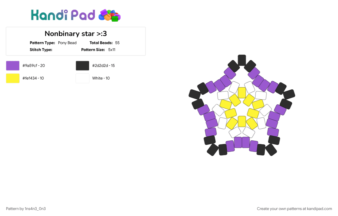 Nonbinary star >:3 - Pony Bead Pattern by 1ns4n3_0n3 on Kandi Pad - enby, lgbtq, lgbtqia, nonbinary, nonbinary flag, nonbinary pride, pride, pride flag, purple, yellow