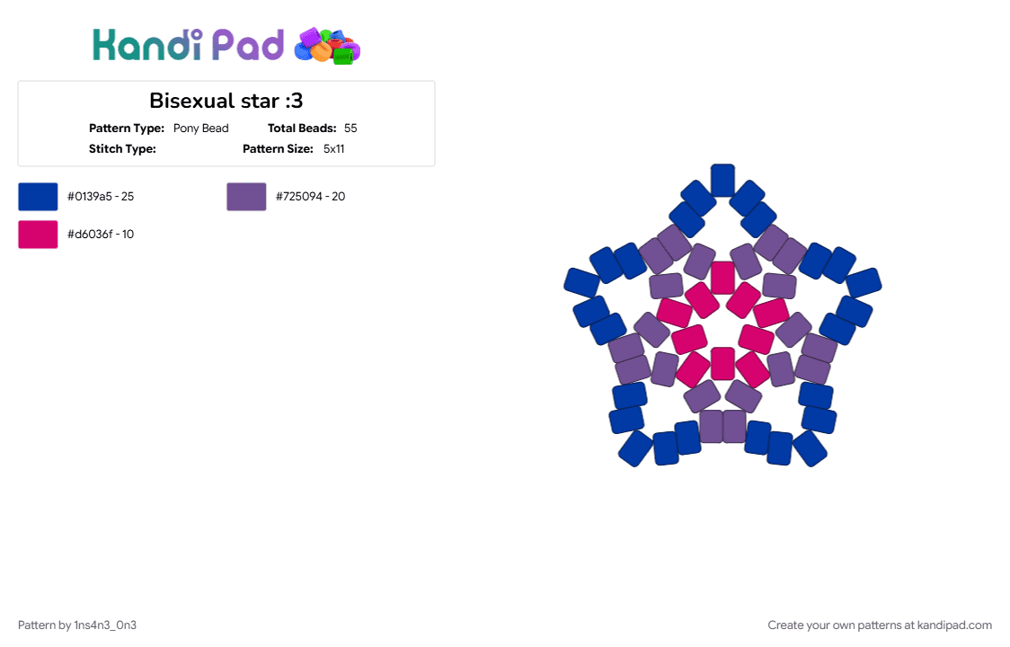 Bisexual star :3 - Pony Bead Pattern by 1ns4n3_0n3 on Kandi Pad - bisexual, bisexual flag, bisexual kandi, bisexual pride, blue, lgbtq, lgbtqia, pride, pride flag, purple