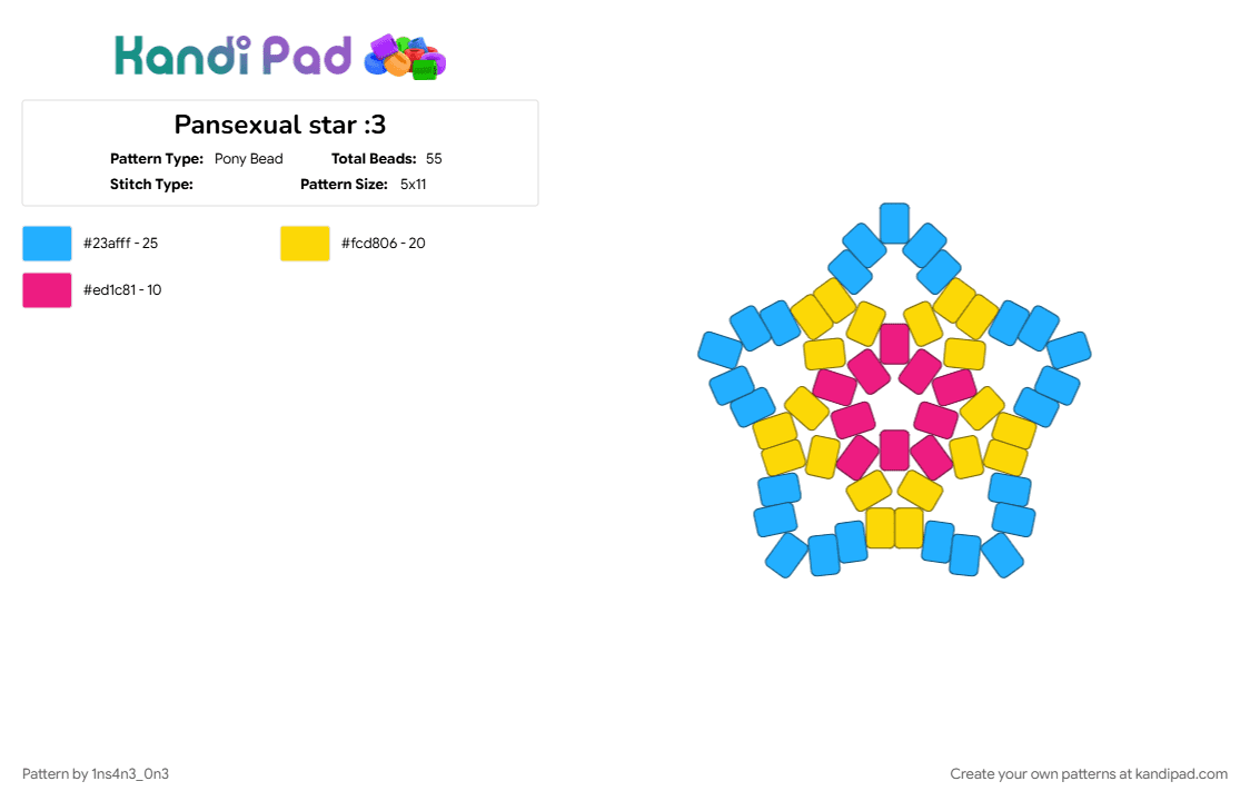 Pansexual star :3 - Pony Bead Pattern by 1ns4n3_0n3 on Kandi Pad - 