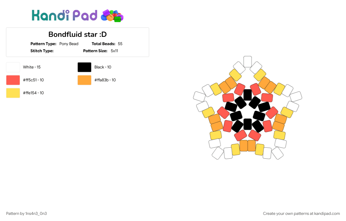 Bondfluid star :D - Pony Bead Pattern by 1ns4n3_0n3 on Kandi Pad - bondfluid, bondfluid flag, bondfluid kandi, bondfluid pride, lgbtq, lgbtqia, orange, pride, pride flag, red, yellow