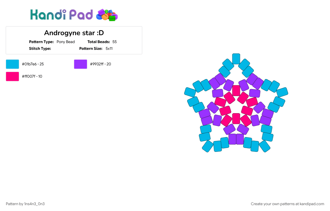 Androgyne star :D - Pony Bead Pattern by 1ns4n3_0n3 on Kandi Pad - androgyne, androgyne pride, androgynous, androgynous pride, lgbtq, lgbtqia, light blue, pride, pride flag, purple
