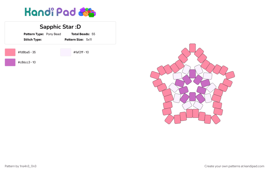 Sapphic Star :D - Pony Bead Pattern by 1ns4n3_0n3 on Kandi Pad - lgbtq, lgbtqia, pride, pride flag, sapphic, sapphic flag, sapphic kandi, sapphic pride