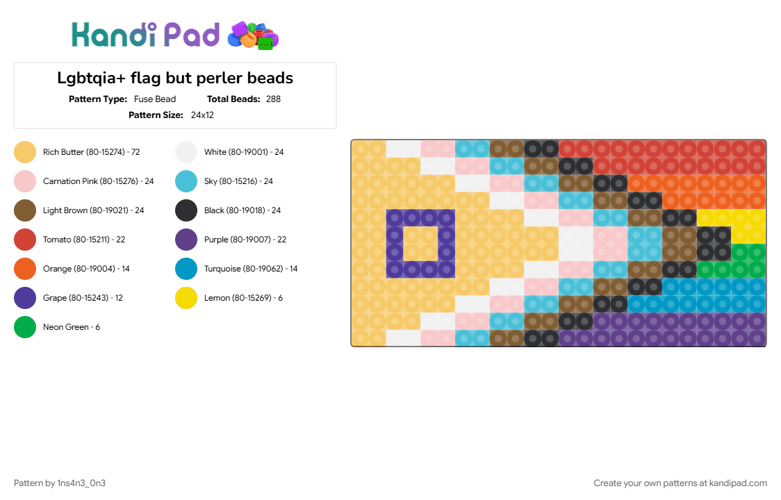 Lgbtqia+ flag but perler beads - Fuse Bead Pattern by 1ns4n3_0n3 on Kandi Pad - 