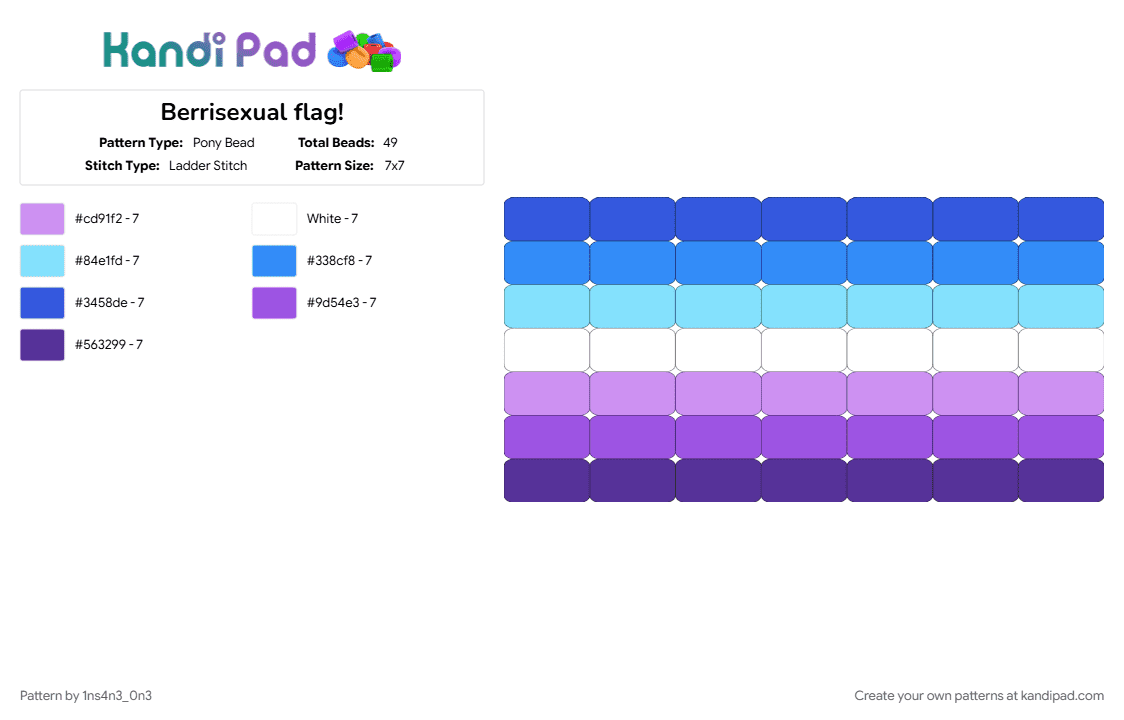 Berrisexual flag! - Pony Bead Pattern by 1ns4n3_0n3 on Kandi Pad - berri, berrisexual, berrisexual flag, berrisexual pride, lgbtq, lgbtqia, light blue, pride, pride flag, purple
