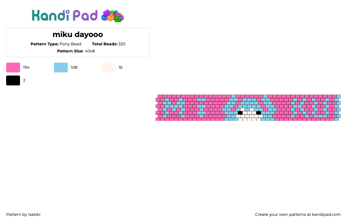 miku dayooo - Pony Bead Pattern by isakiki on Kandi Pad - hatsune miku,vocaloid,music,bracelet,cuff,pink,light blue