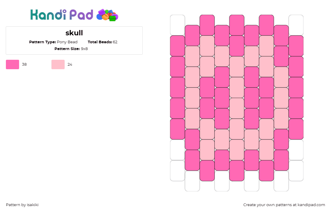 skull - Pony Bead Pattern by isakiki on Kandi Pad - skull,spooky,cute,simple,pink