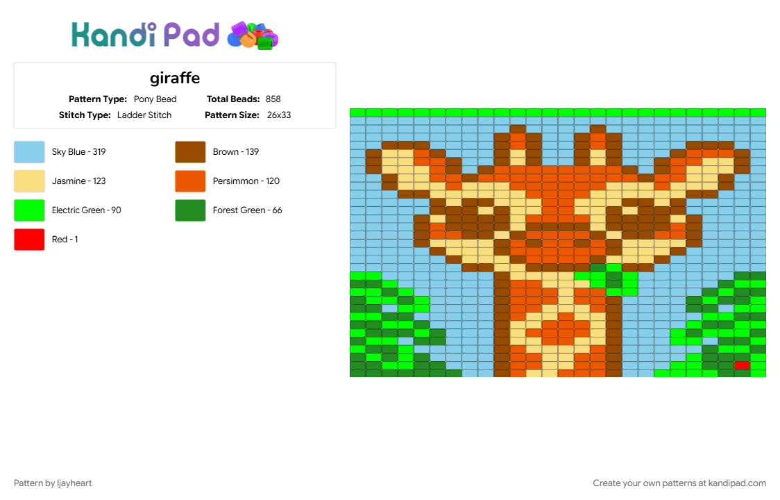 giraffe - Pony Bead Pattern by ljayheart on Kandi Pad - light blue