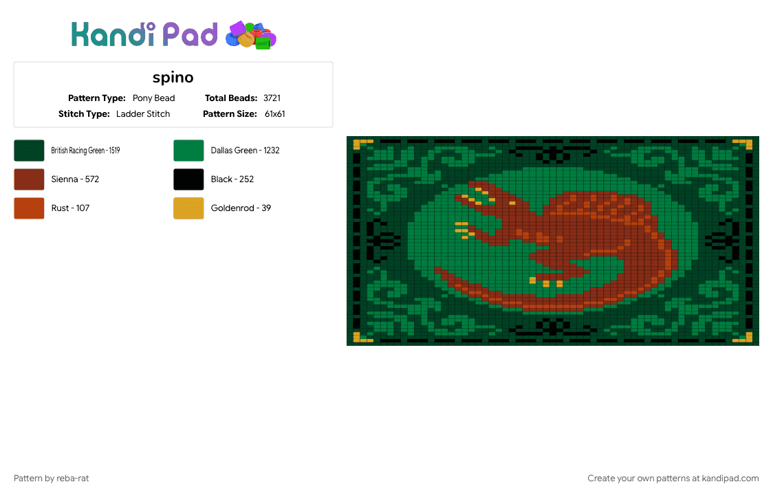 spino - Pony Bead Pattern by reba-rat on Kandi Pad - green, red