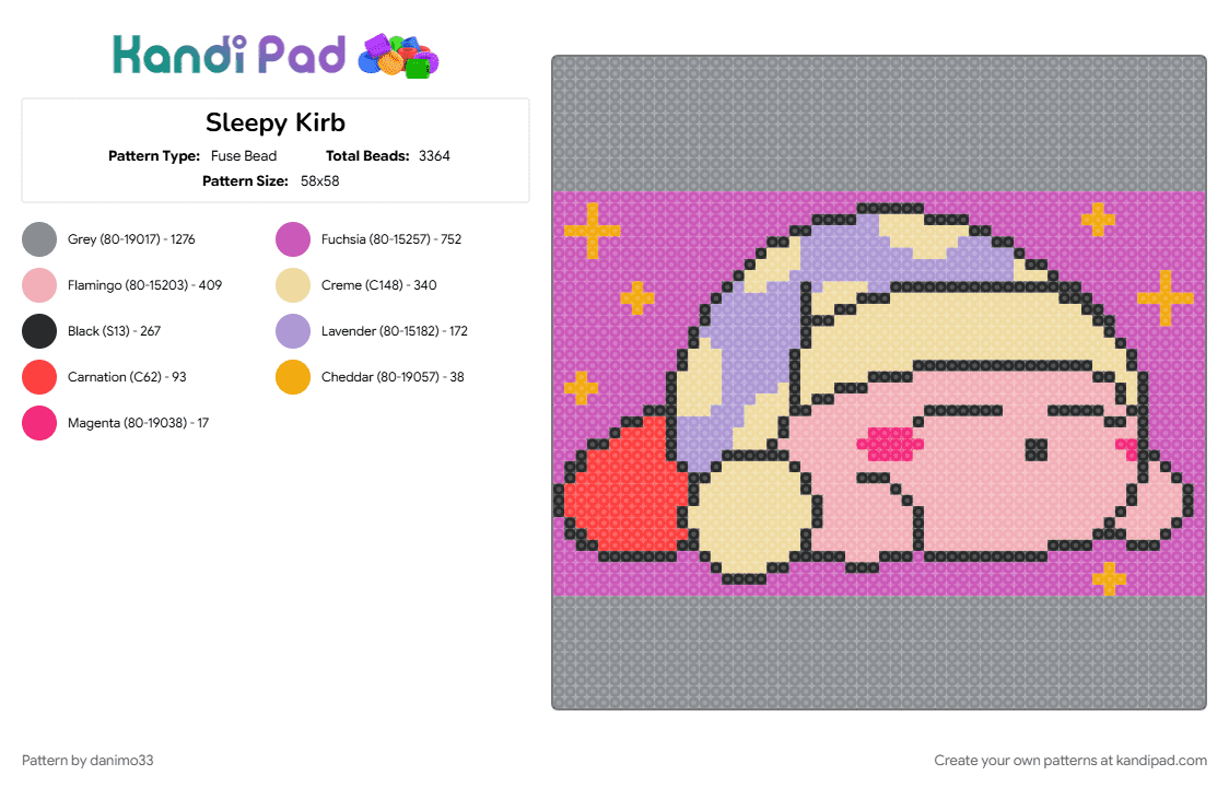 Sleepy Kirb - Fuse Bead Pattern by danimo33 on Kandi Pad - beige, gray, pink