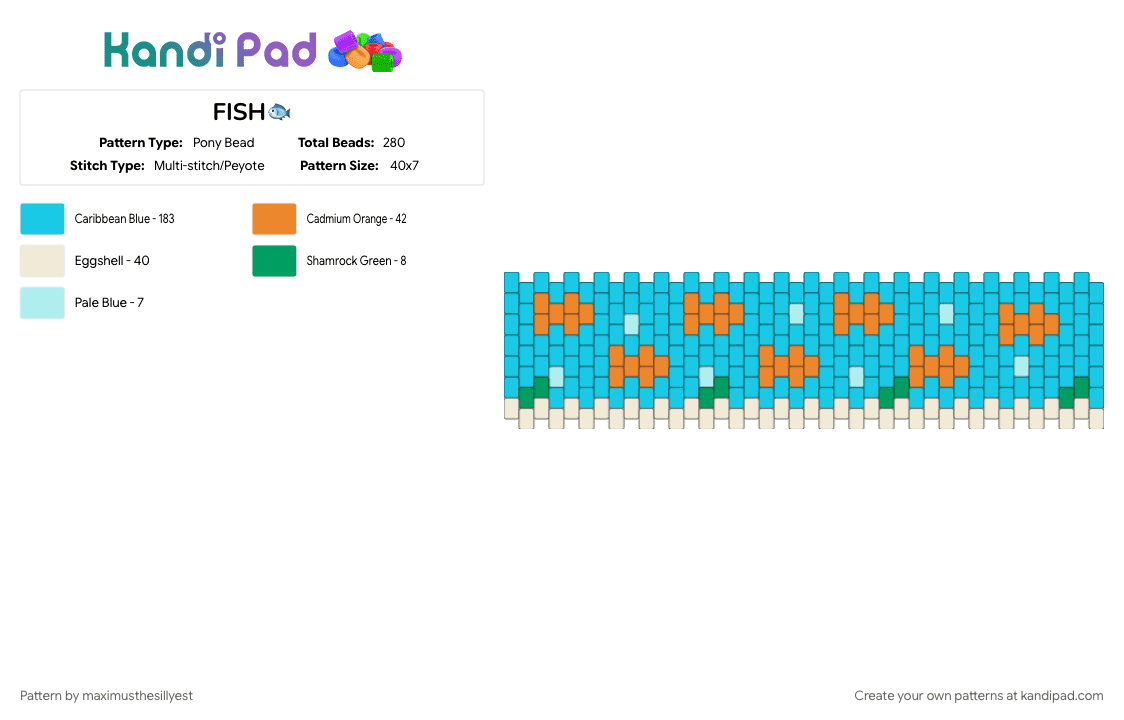 FISH🐟 - Pony Bead Pattern by maximusthesillyest on Kandi Pad - animal, aquatic, cute, fish, light blue, ocean, ocean life