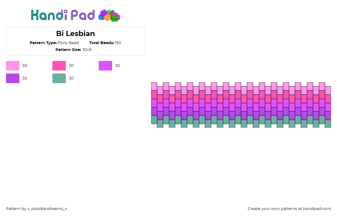 Bi Lesbian - Pony Bead Pattern by x_obsidiandreams_x on Kandi Pad - bi,lesbian,pride,cuff,stripes