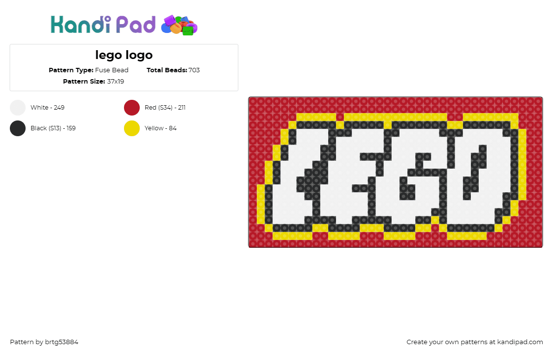 lego logo - Fuse Bead Pattern by brtg53884 on Kandi Pad - lego,logo,toy,nostalgia,white,red,yellow