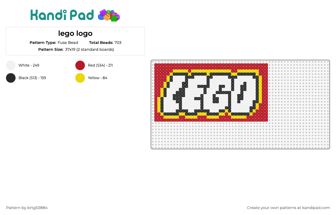 lego logo - Fuse Bead Pattern by brtg53884 on Kandi Pad - lego,logo,toy,nostalgia,white,red,yellow