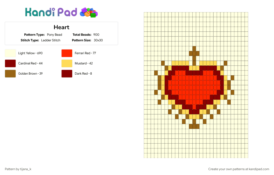 Heart - Pony Bead Pattern by tijana_k on Kandi Pad - red, white