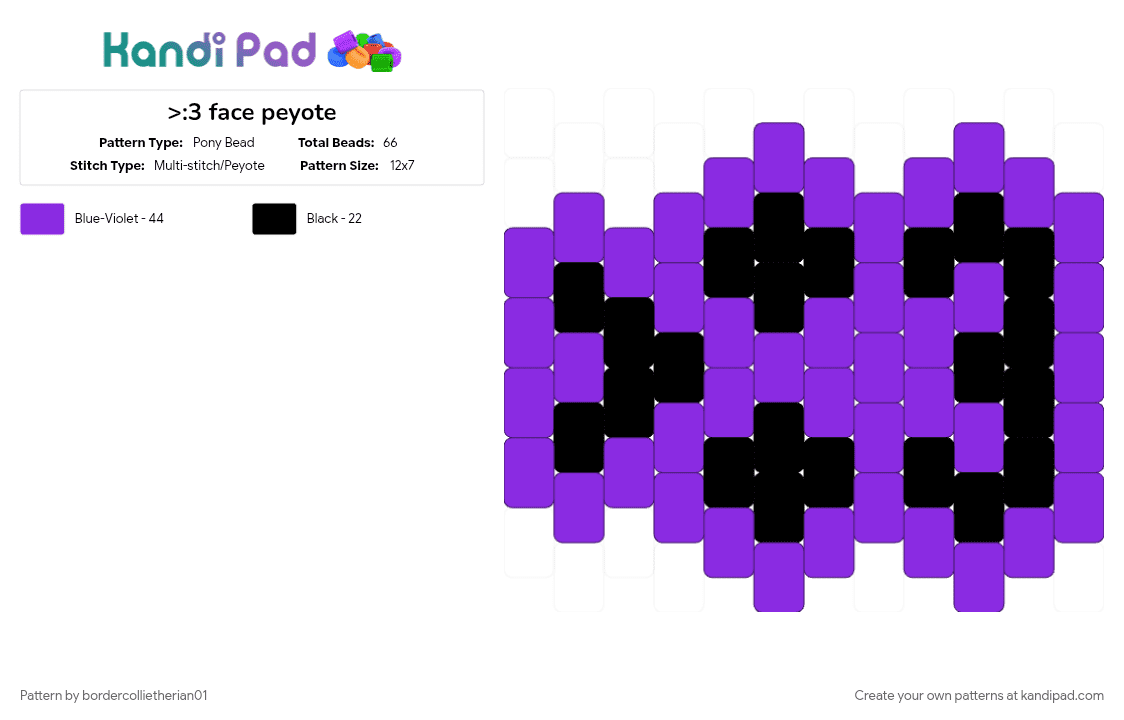 >:3 face peyote - Pony Bead Pattern by bordercollietherian01 on Kandi Pad - black, cat, cute, face, purple
