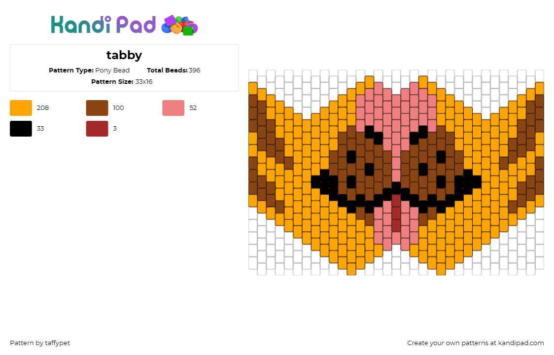 tabby - Pony Bead Pattern by taffypet on Kandi Pad - tabby,furry,cat,animal,mask,tongue,community,orange