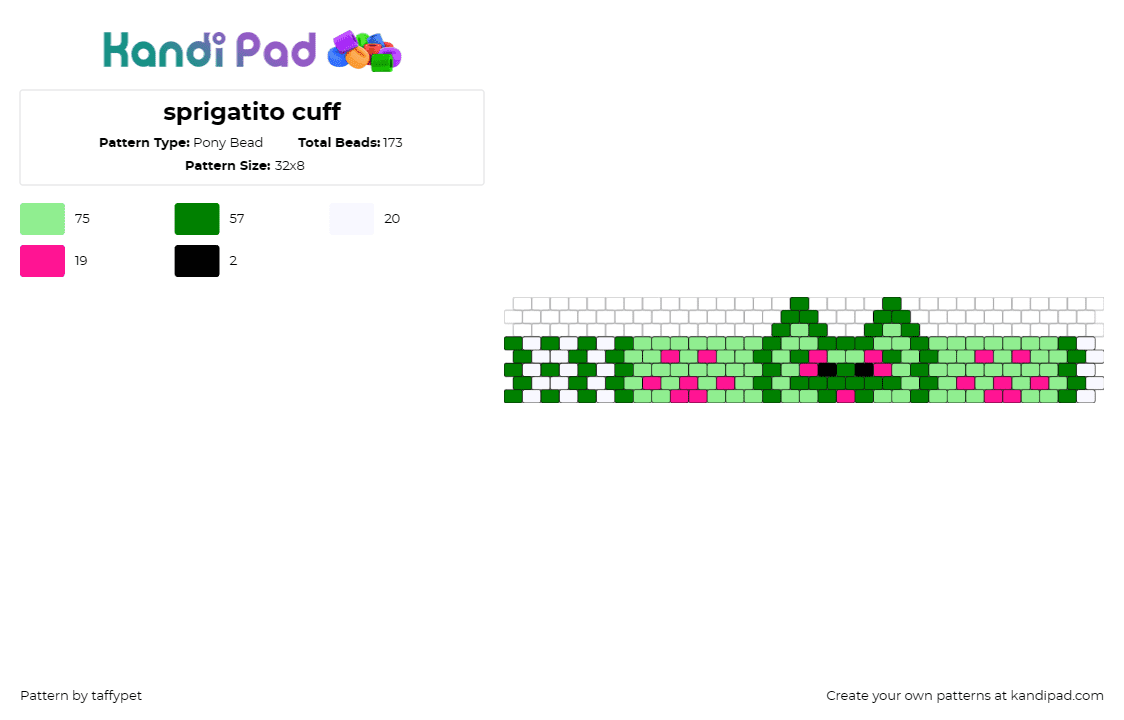 sprigatito cuff - Pony Bead Pattern by taffypet on Kandi Pad - sprigatito,pokemon,cuff,cute,gaming,green