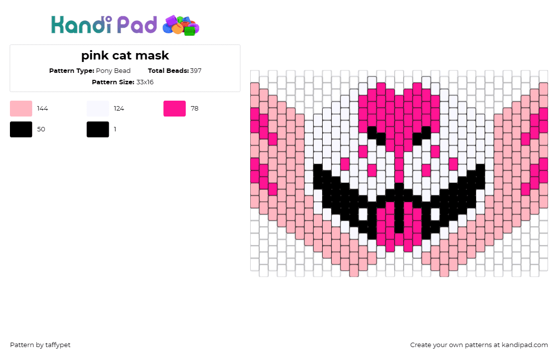 pink cat mask - Pony Bead Pattern by taffypet on Kandi Pad - furry,cat,animal,mask,tongue,community,pink,white