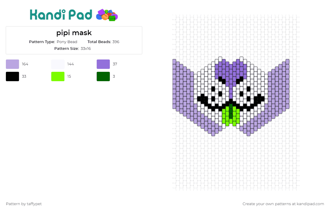 pipi mask - Pony Bead Pattern by taffypet on Kandi Pad - furry,animal,mask,tongue,community,purple,white,green