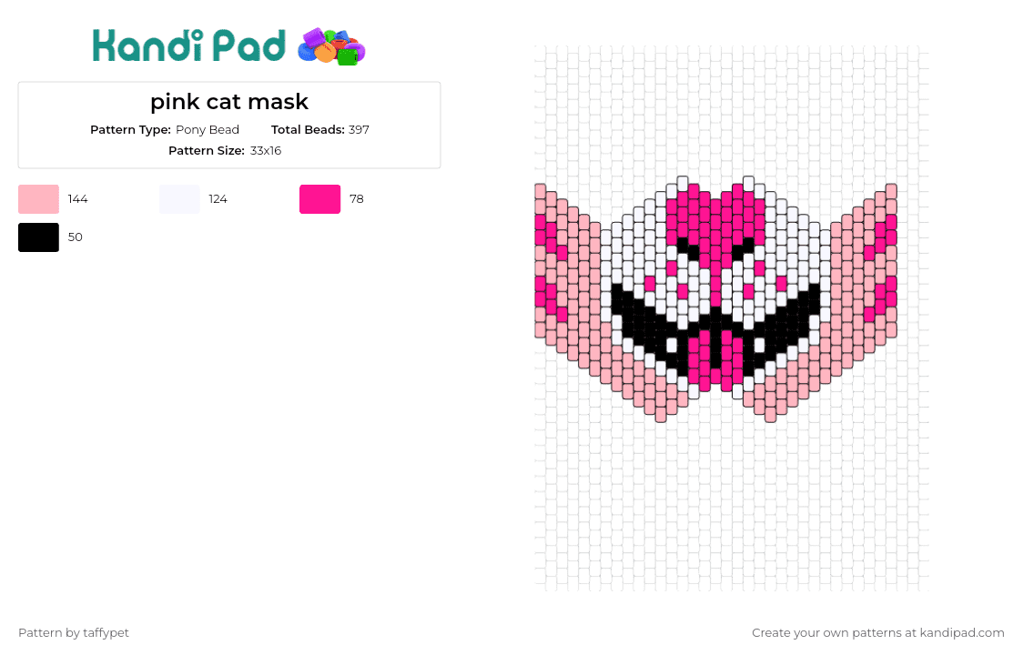 pink cat mask - Pony Bead Pattern by taffypet on Kandi Pad - furry,cat,animal,mask,tongue,community,pink,white