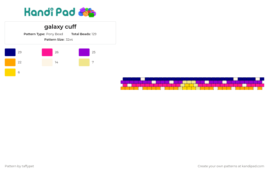 galaxy cuff - Pony Bead Pattern by taffypet on Kandi Pad - galaxy,space,sunset,stars,bracelet,cuff,orange,purple