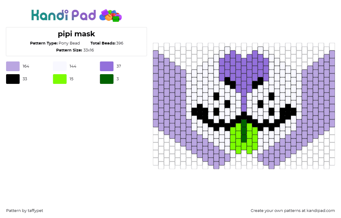 pipi mask - Pony Bead Pattern by taffypet on Kandi Pad - furry,animal,mask,tongue,community,purple,white,green