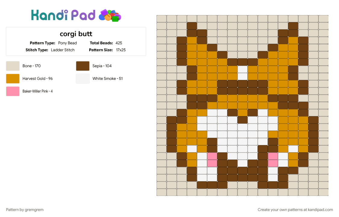 corgi butt - Pony Bead Pattern by gremgrem on Kandi Pad - beige, brown, orange