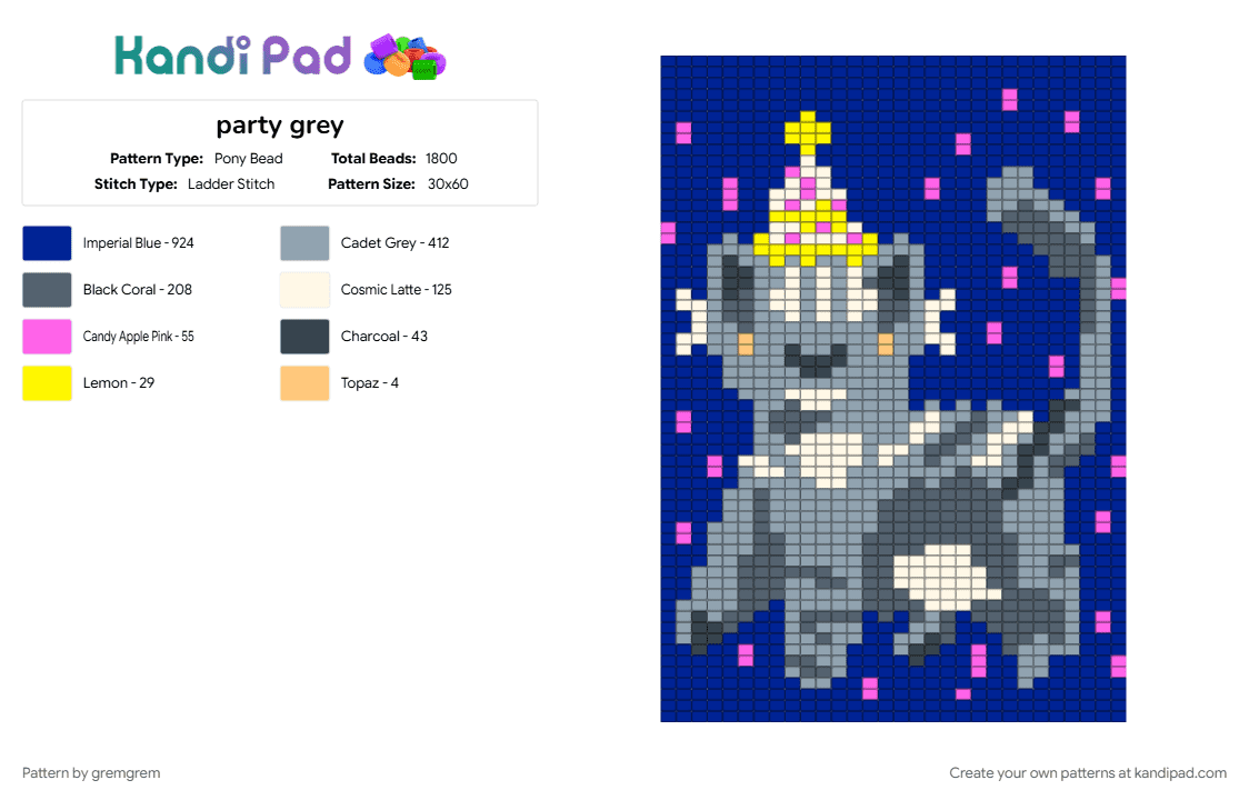 party grey - Pony Bead Pattern by gremgrem on Kandi Pad - gray, purple