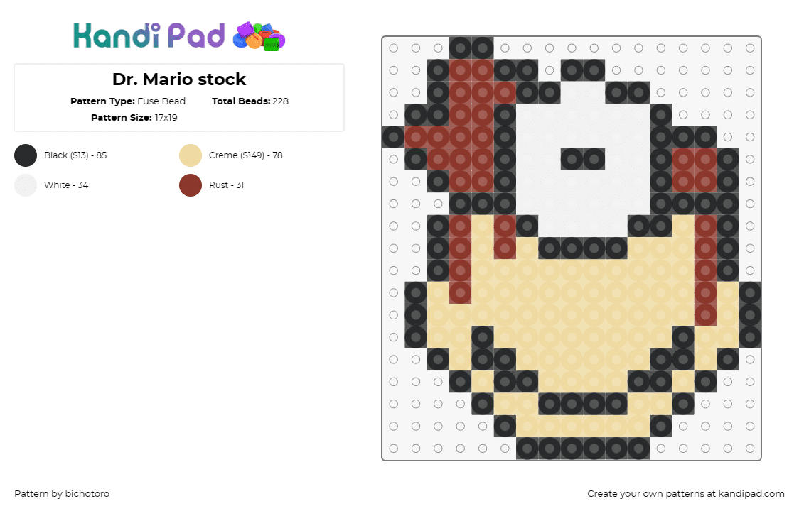 Dr. Mario stock - Fuse Bead Pattern by bichotoro on Kandi Pad - doctor,mario,nintendo,character,head,mustache,video game,beige,brown,white