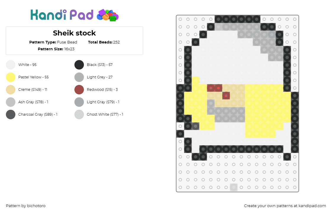 Sheik stock - Fuse Bead Pattern by bichotoro on Kandi Pad - sheik,legend of zelda,nintendo,character,video game,head,white,gray,yellow