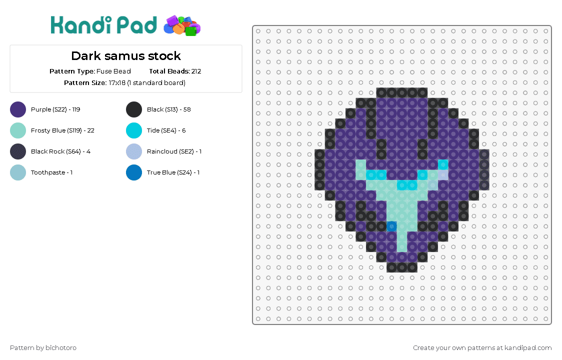 Dark samus stock - Fuse Bead Pattern by bichotoro on Kandi Pad - samus,metroid,nintendo,character,video game,head,helmet,purple,light blue
