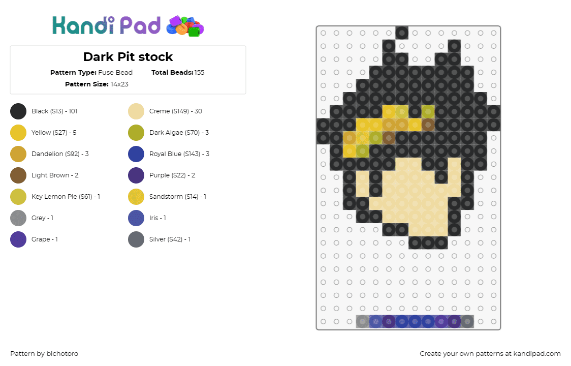 Dark Pit stock - Fuse Bead Pattern by bichotoro on Kandi Pad - pit,fire emblem,nintendo,character,head,simple,video game,beige,black