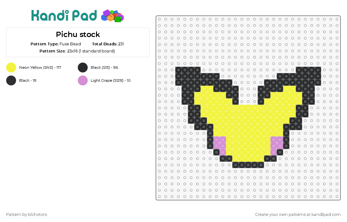 Pichu stock - Fuse Bead Pattern by bichotoro on Kandi Pad - pichu,pokemon,character,cute,gaming,simple,yellow,black
