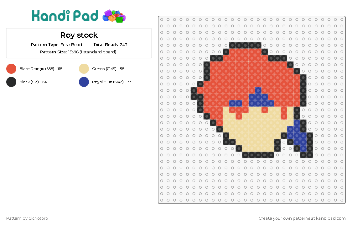 Roy stock - Fuse Bead Pattern by bichotoro on Kandi Pad - roy,fire emblem,nintendo,character,head,simple,video game,beige,orange