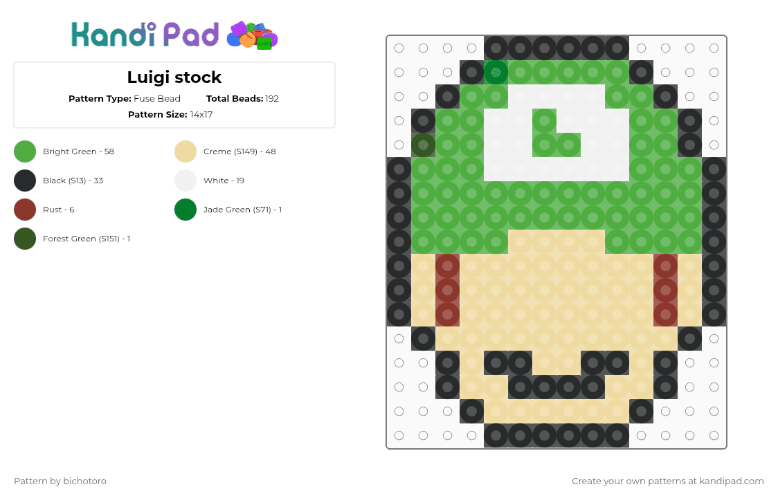 Luigi stock - Fuse Bead Pattern by bichotoro on Kandi Pad - luigi,mario,green,beige