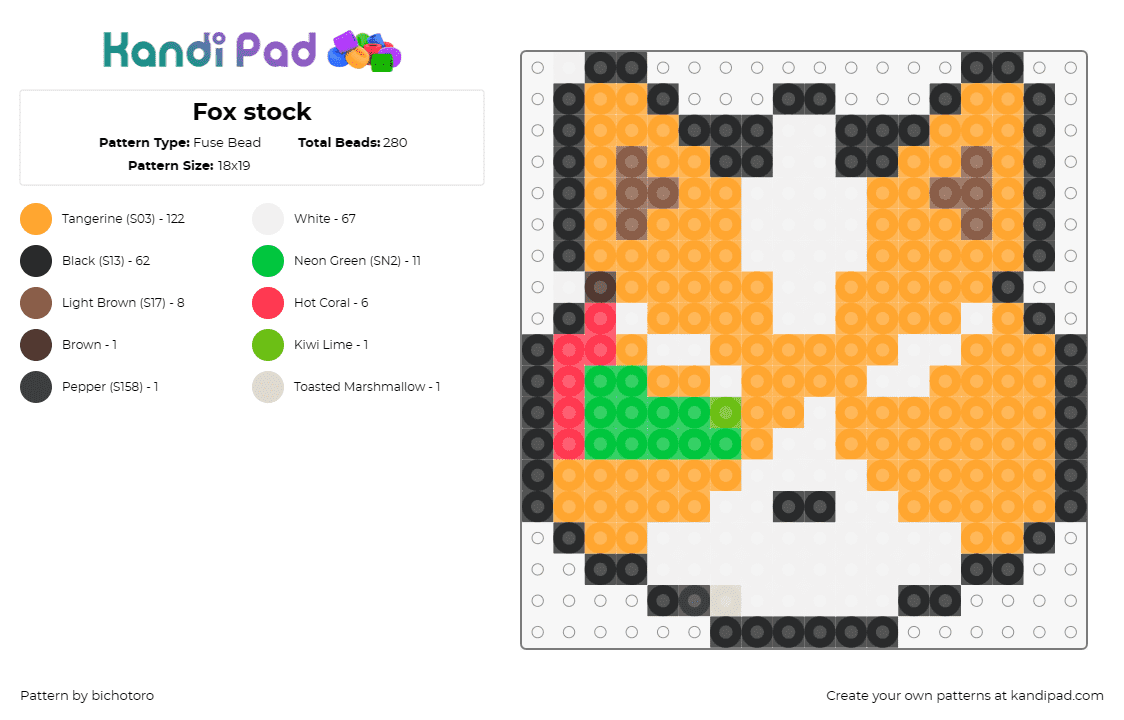 Fox stock - Fuse Bead Pattern by bichotoro on Kandi Pad - star fox,nintendo,character,animal,head,video game,orange,white