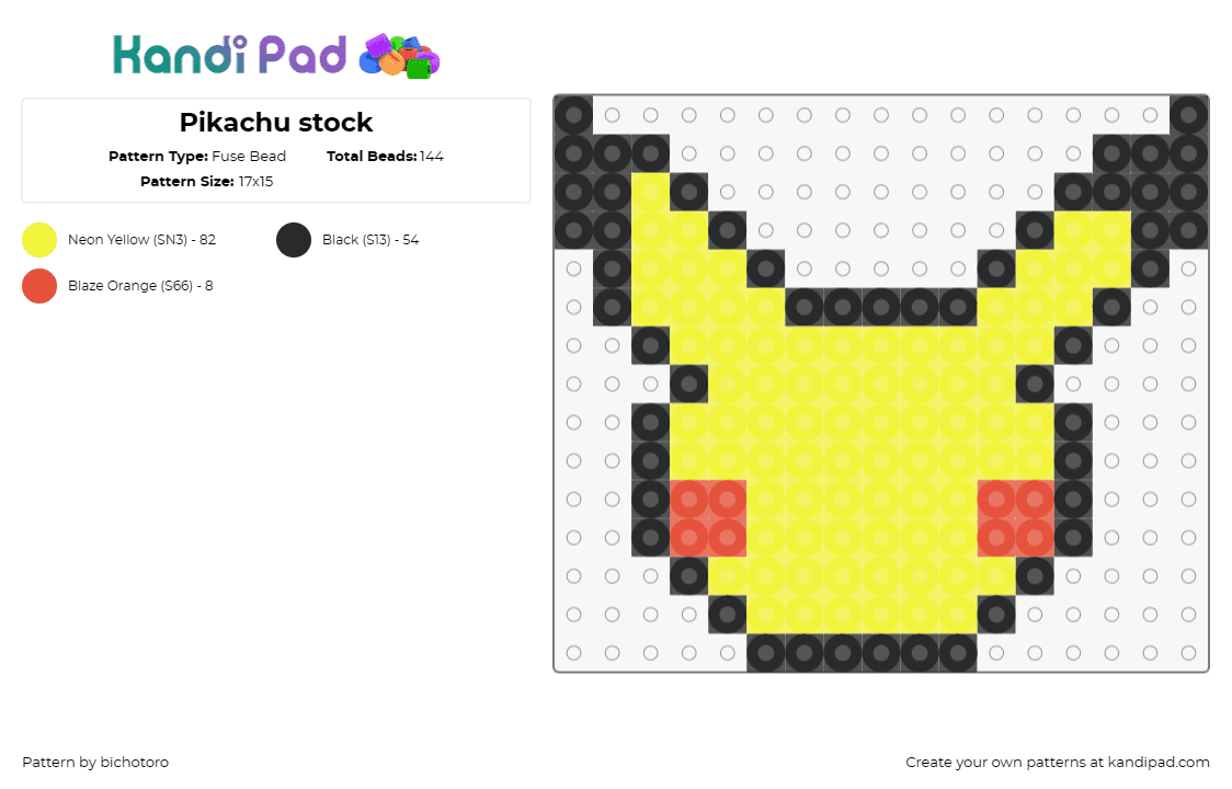 Pikachu stock - Fuse Bead Pattern by bichotoro on Kandi Pad - pikachu,pokemon,starter,character,cute,gaming,simple,yellow