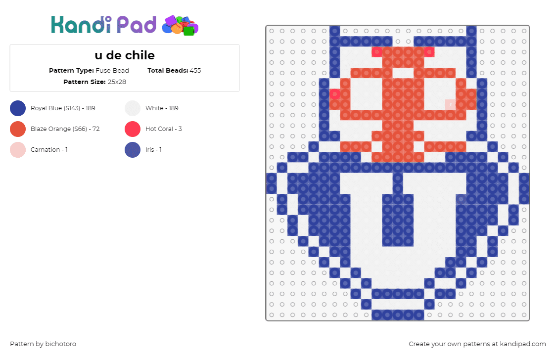 u de chile - Fuse Bead Pattern by bichotoro on Kandi Pad - club universidad de chile,futbol,soccer,logo,team,blue,white,red