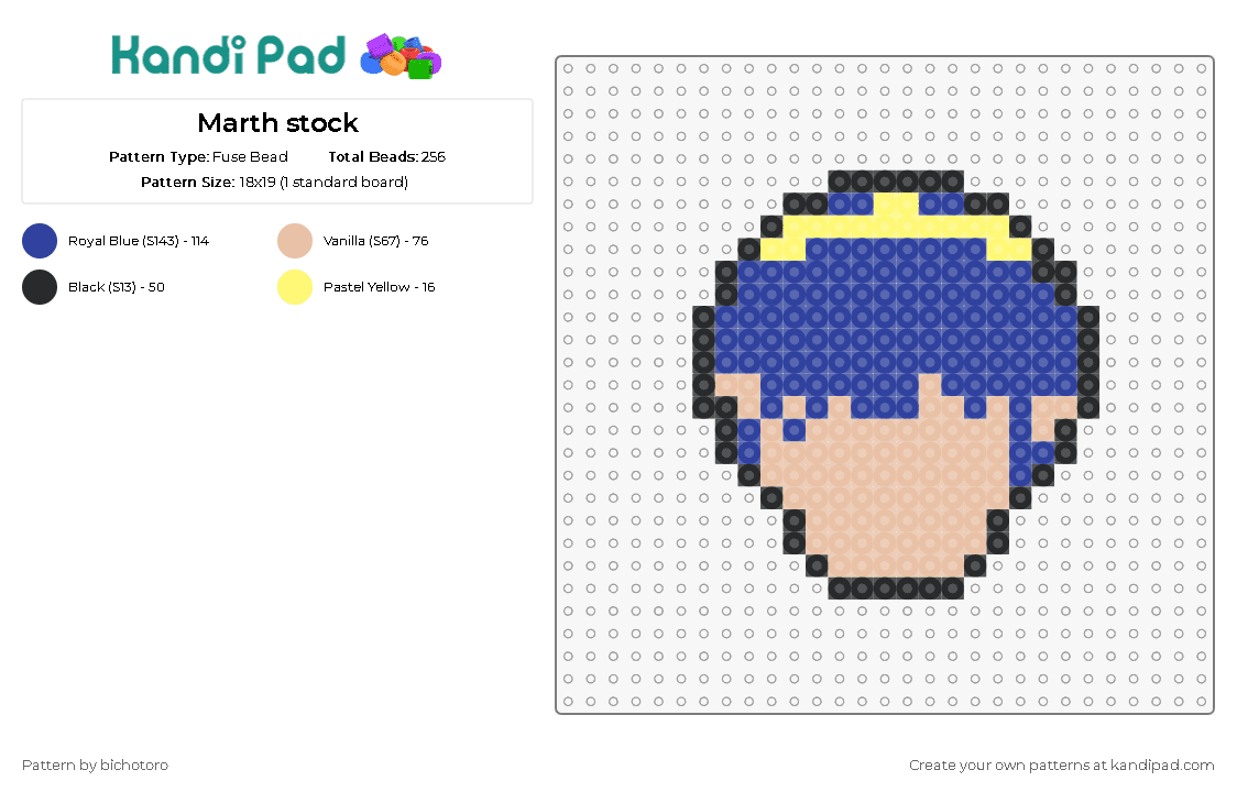 Marth stock - Fuse Bead Pattern by bichotoro on Kandi Pad - marth,fire emblem,nintendo,character,head,simple,video game,beige,blue