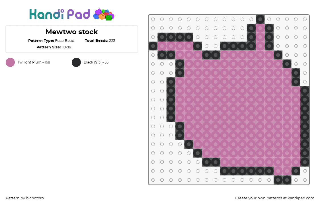 Mewtwo stock - Fuse Bead Pattern by bichotoro on Kandi Pad - mewtwo,pokemon,silhouete,character,simple,gaming,pink