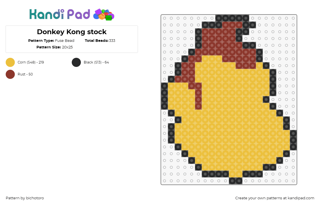 Donkey Kong stock - Fuse Bead Pattern by bichotoro on Kandi Pad - donkey kong,gorilla,nintendo,monkey,character,video game,simple,head,tan,brown