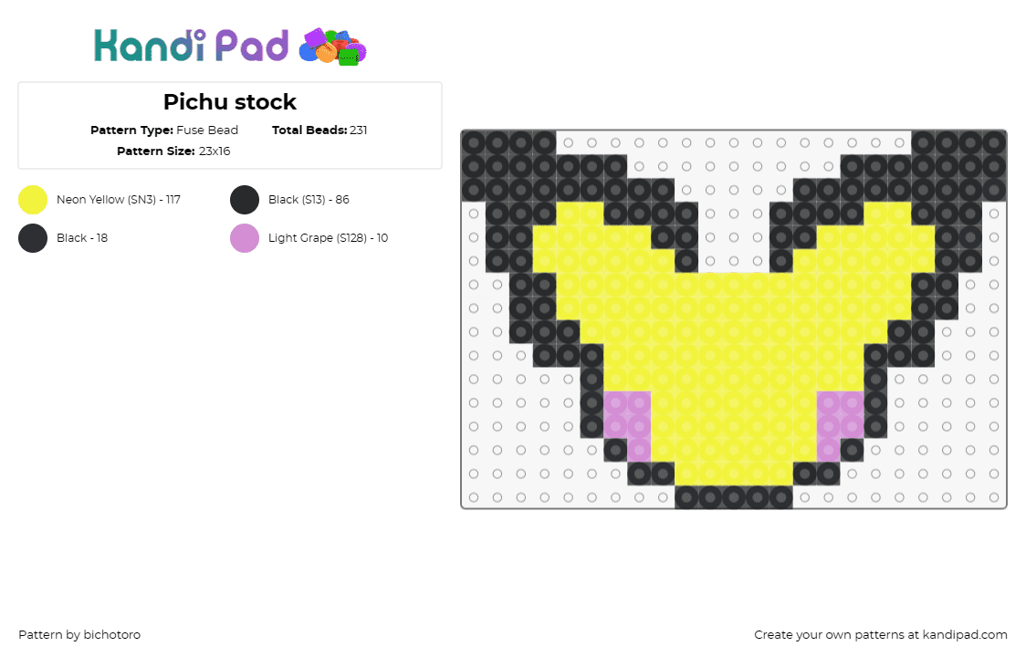 Pichu stock - Fuse Bead Pattern by bichotoro on Kandi Pad - pichu,pokemon,character,cute,gaming,simple,yellow,black